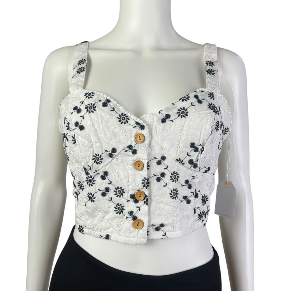Coco + Jamieson White‎ Floral Eyelet Bustier Crop Top Womens Size L